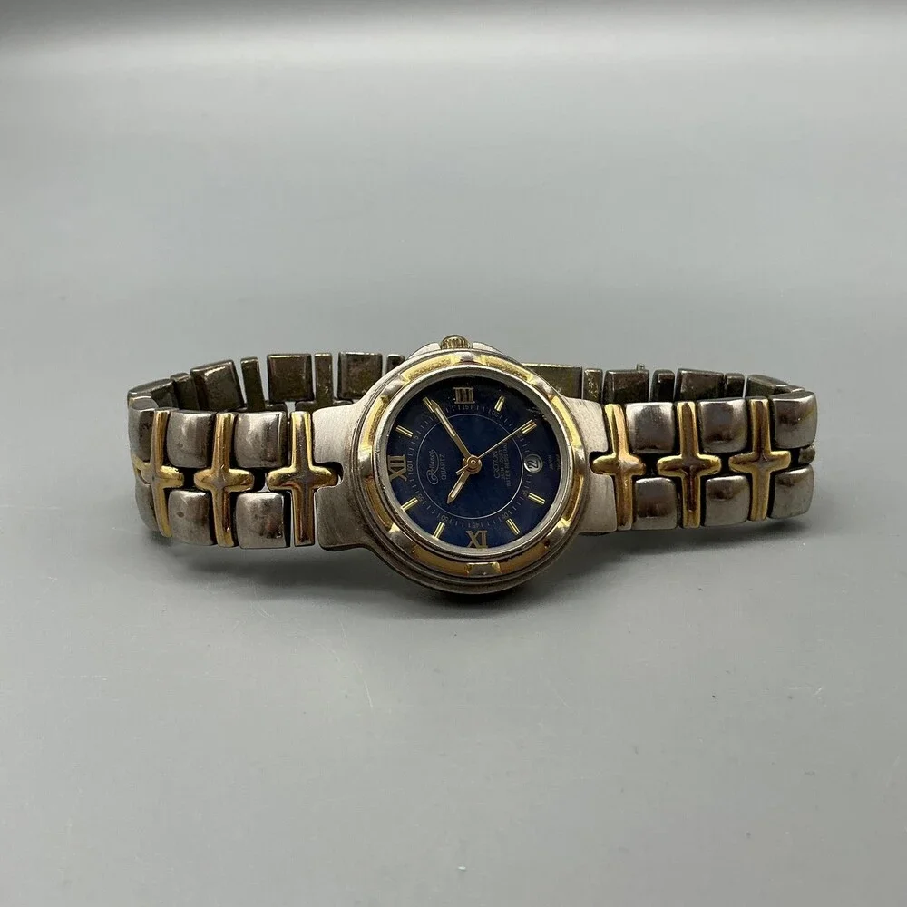 Croton Reliance Womens Watch 25mm Blue Dial Two Tone Bracelet New Battery 6.75